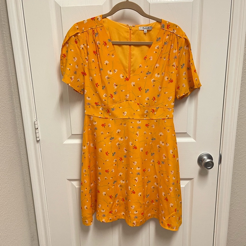 Madewell Golden Floral Silk Dress